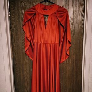 Gorgeous Vintage 60s/70s Deep Orange Cape Maxi Dress